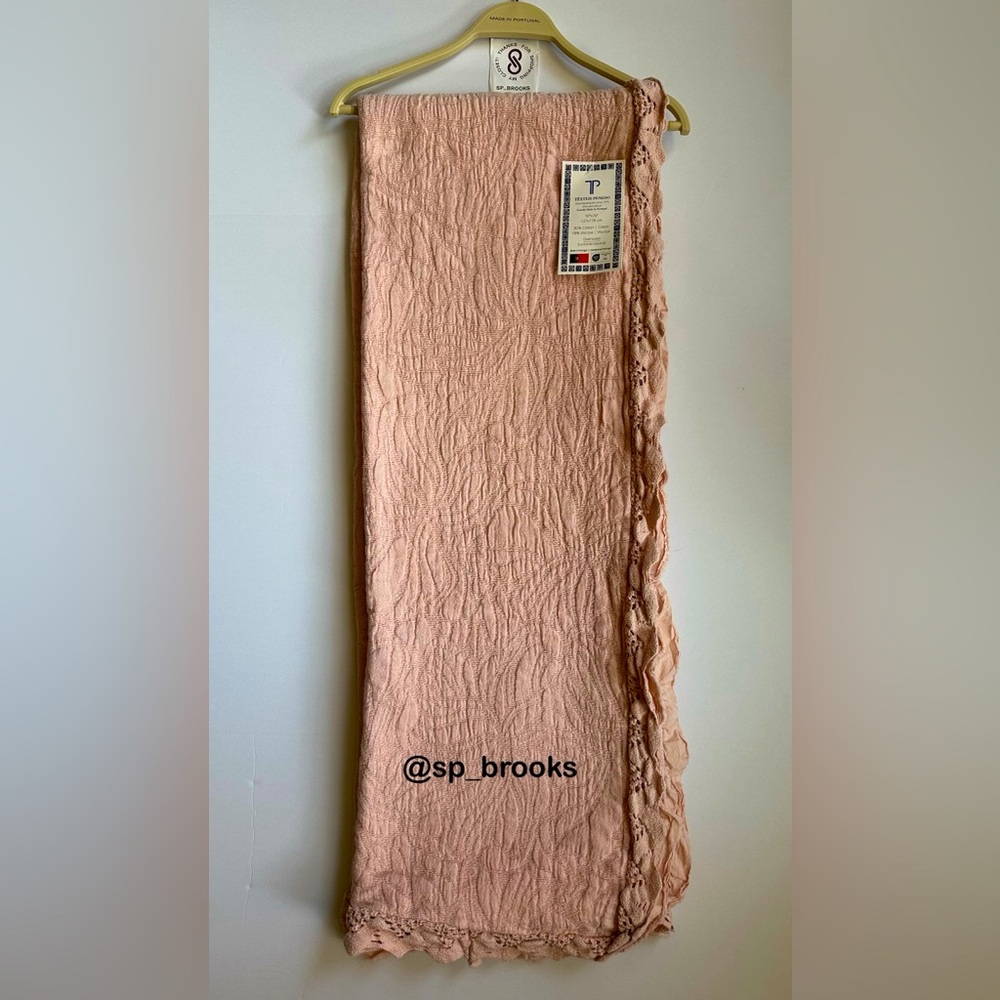 🎁Texteis Penedo Throw Blanket with Crochet Trim - Pink Mauve